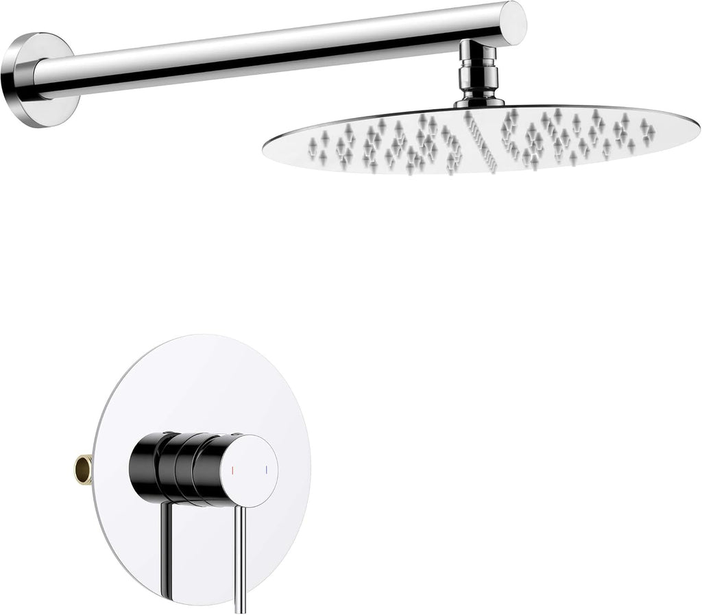 KIBI Circular Shower System for Bathroom | Wall Mounted Single Function Shower Faucet Set with Solid Brass Pressure-Balanced Valve for Consistent Water Flow | Chrome Finish, KSF407