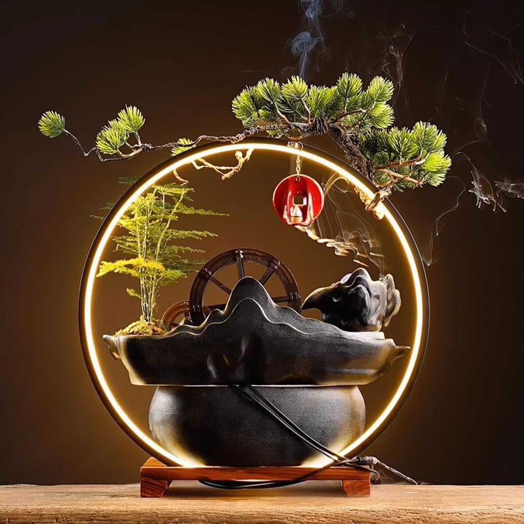 GUERNSEY Tabletop Fountain Chinese Style Water Circulation Ornaments Living Room Waterwheel Circulating Water Ornaments Study Desk Fountain Indoor Waterfall Feature Indoor Fountain