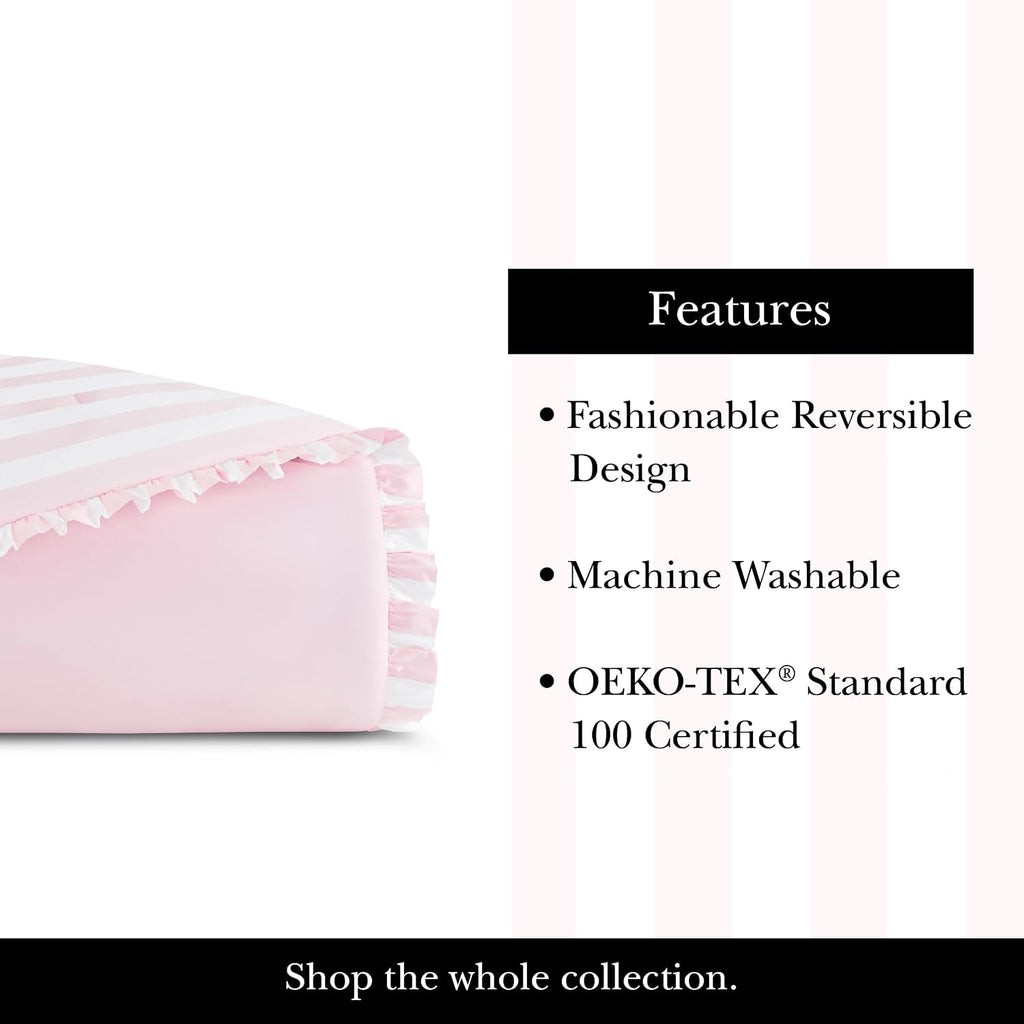 kate spade new york Sateen Ruffle King Comforter Set, 300 Thread Count Cotton Sateen Reversible Cover, All Season 3 Piece Bedding, Machine Washable, Pink