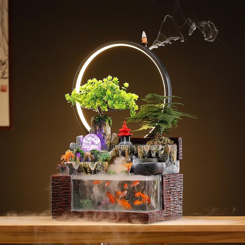 GUERNSEY Tabletop Fountain Tabletop Fountain Creative Living Room Water Fountain Humidifier Fish Tank Landscape Decoration Landscaping Office Desktop Decoration Indoor Fountain