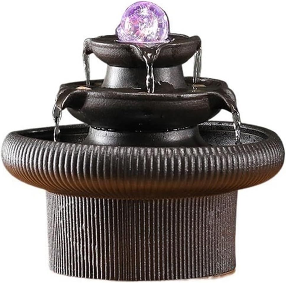 Tabletop Indoor Fountain Tabletop Fengshui Waterfall Office LED Lights Rolling Ball Decor