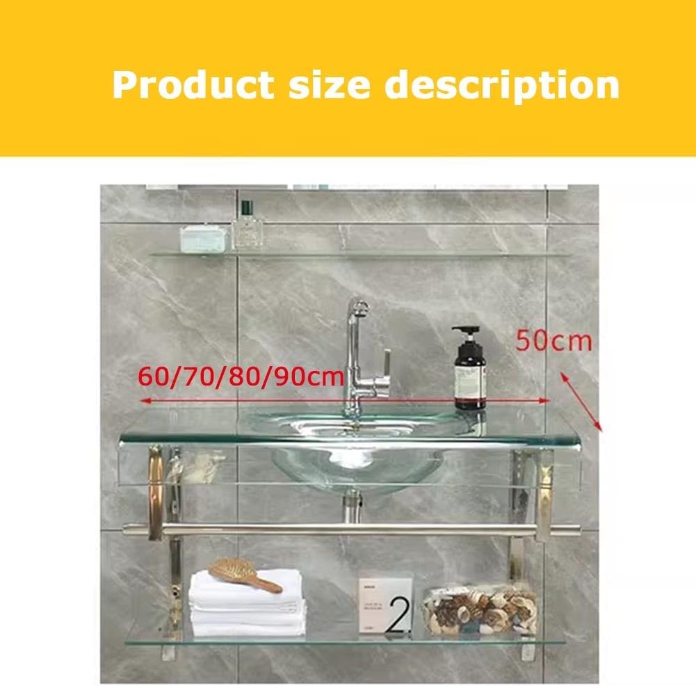 Modern Wall-Mounted Bathroom Vanity Set with Tempered Glass Sink Mirror Shelves - Space-Saving Floating Design for Stylish Bathrooms Efficient Nization,2186 Black Red 90X50Cm