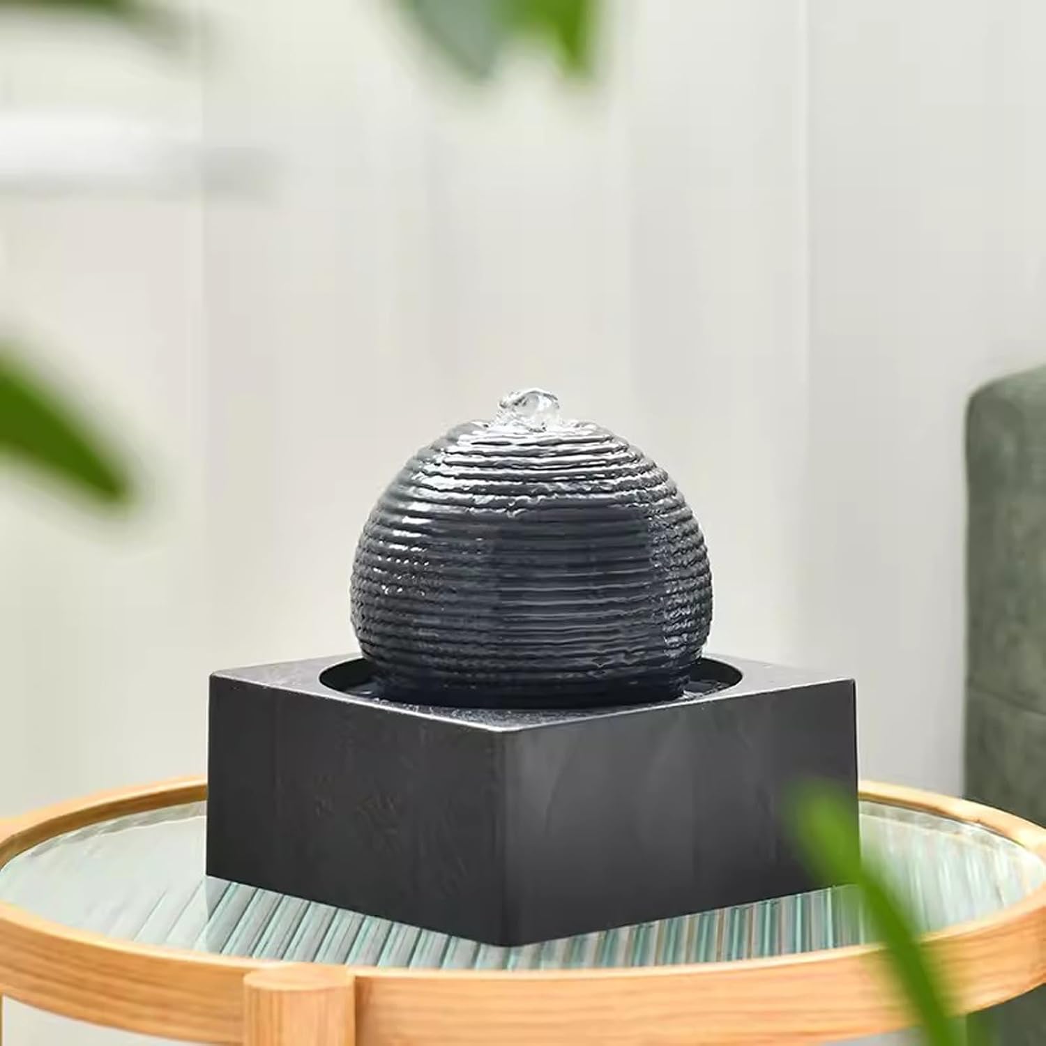 GLigeT Tabletop Fountain Living Room White Desktop Small Flowing Water Modern and Minimalist Office Circular Fountain Decorations Plastic Desktop Fountain Water Fountain Decor(Black)