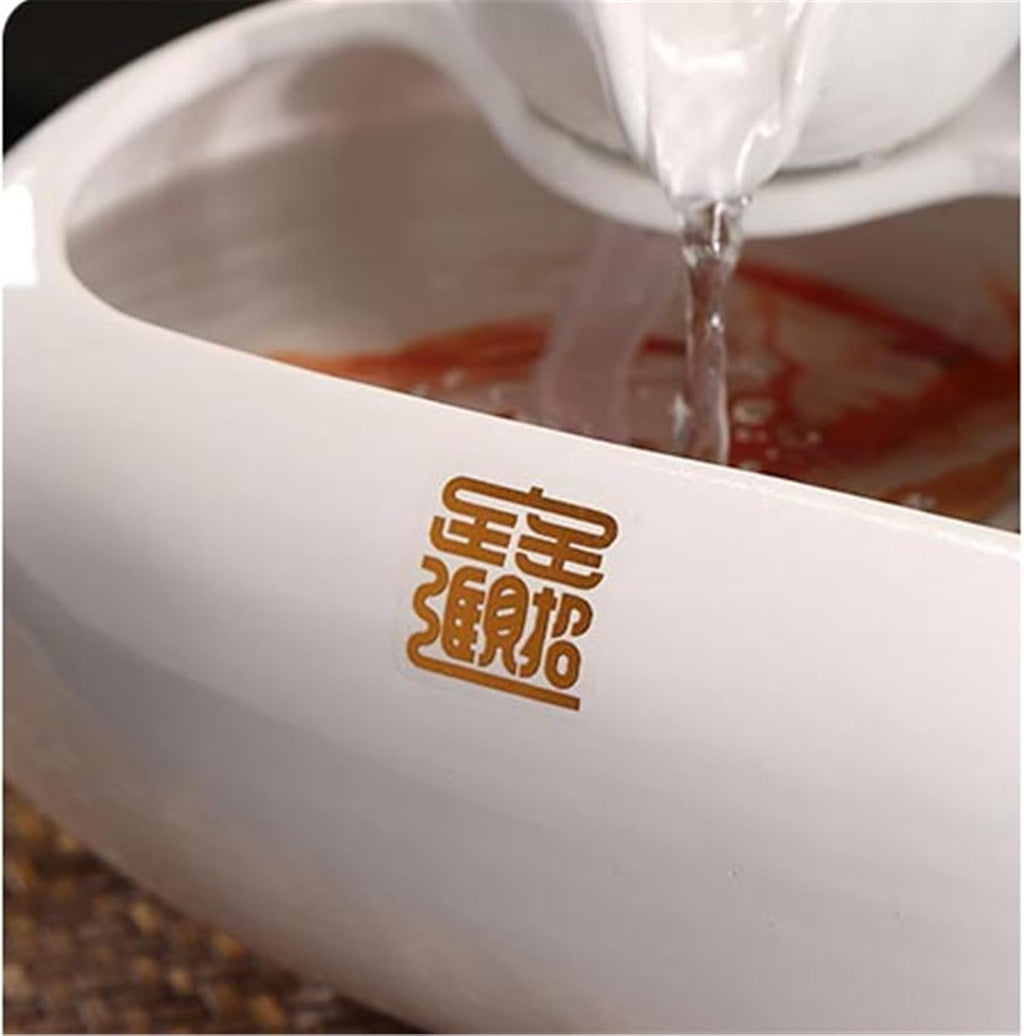 Tabletop Ceramic Waterfall Indoor Fountain Tabletop Water for Office Home Decor(White)