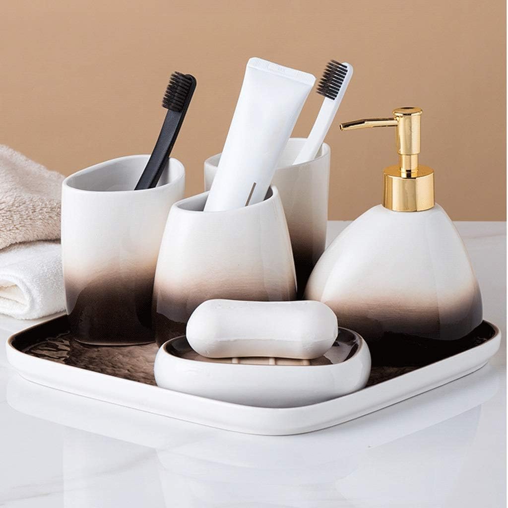 Countertop Soap Dispensers Bathroom Accessory Set 5/6 Piece Ceramic Bathroom Accessories Set 450Ml/15.2Oz Soap Dispenser Gradient Brown Bathroom Gift Set Soap Dispensers-OneColor-6 Piece Set