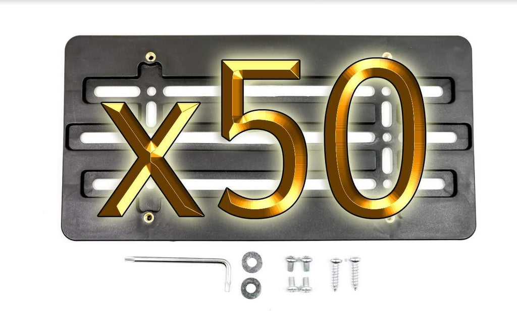50 EACCESSORIES EA License Plate Holder Bracket for All Flat Bumpers–Universal Tag Mount Set for Cars,SUV,Truck,Golf Carts–ABS Plastic Plate Holder with Mounting Kit Hardware–US,Canada Standard(50)