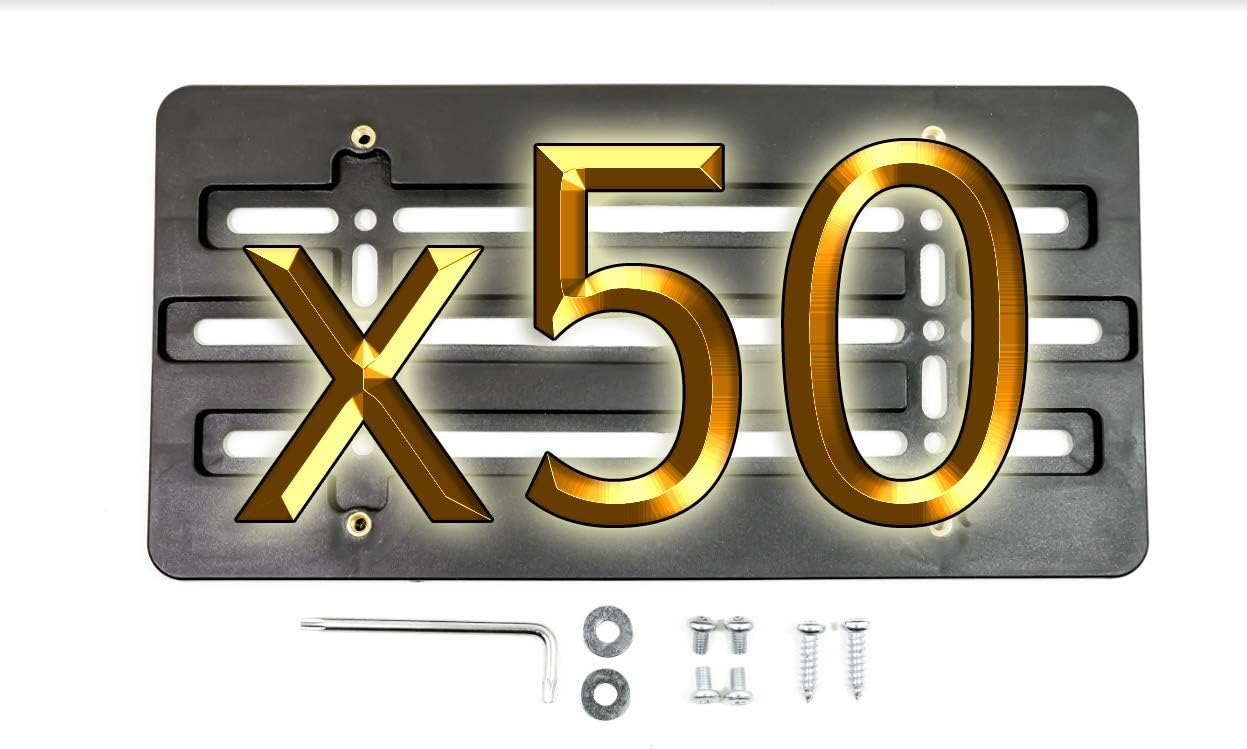 50 EACCESSORIES EA License Plate Holder Bracket for All Flat Bumpers–Universal Tag Mount Set for Cars,SUV,Truck,Golf Carts–ABS Plastic Plate Holder with Mounting Kit Hardware–US,Canada Standard(50)