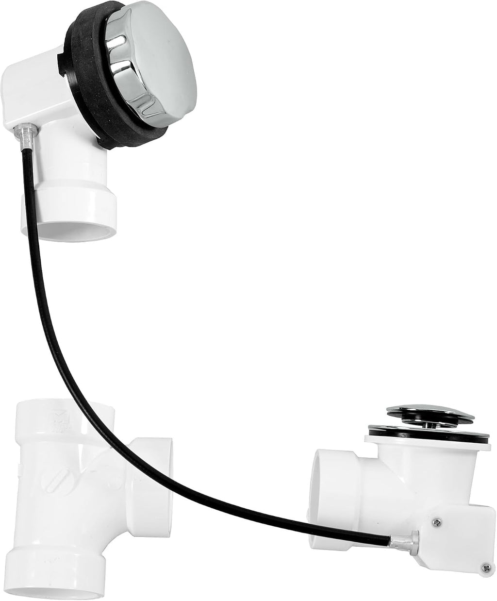 Westbrass D50P45-26 45' Cable Drive Standard Bath Drain Trim Kit with Rotary Overflow Cover Knob, Pop-Up Stopper and Sch. 40 PVC Fittings, Polished Chrome (12-Pack)