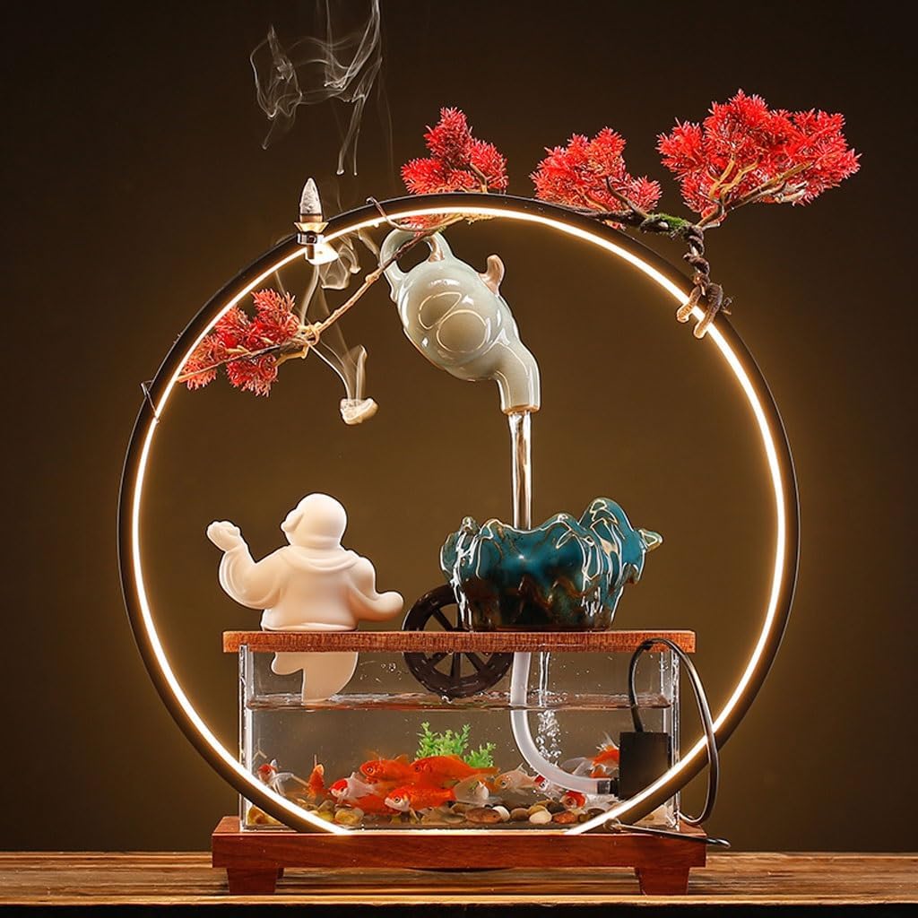 GUERNSEY Tabletop Fountain Tabletop Fountains Hanging Pot Water Fountain Ornaments Home Living Room Desktop Fountain Office Desktop Circulating Water Fish Tank Indoor Fountain
