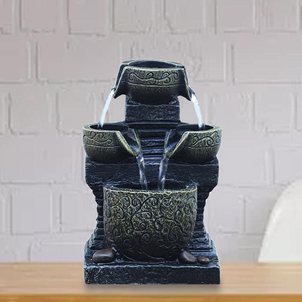Tabletop Fountain Led Lights Resin Rockery Flowing Water Fountain Lucky Feng Shui Wheel Office Desktop Ornaments with Home Decoration Desktop Fountain