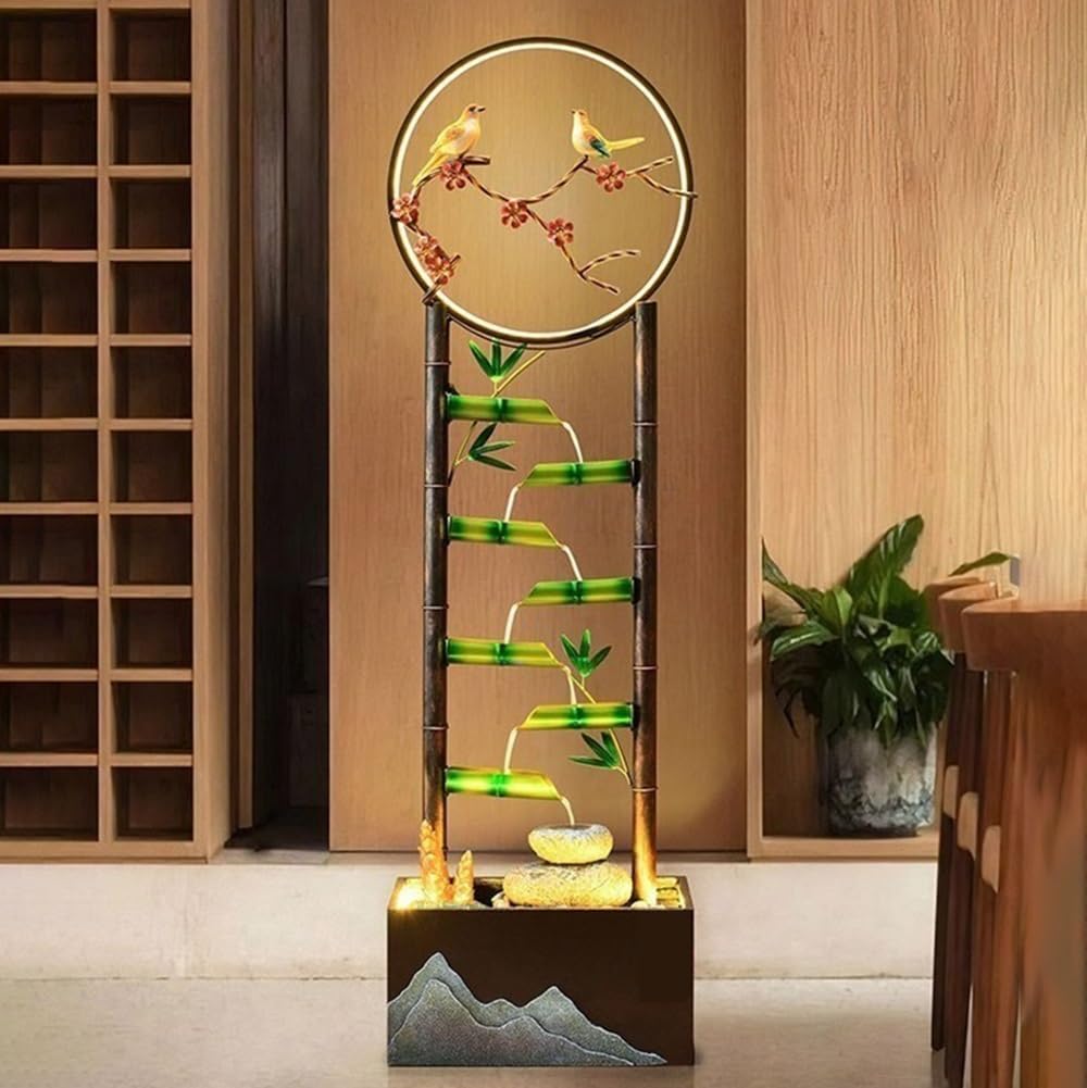 51.6'' Tall Indoor Water Fountain with LED Lights, Metal Floor Standing Water Fountain Home Decorative for Office, Study Room, Tea Room, Yoga Room, Beauty Club Decor