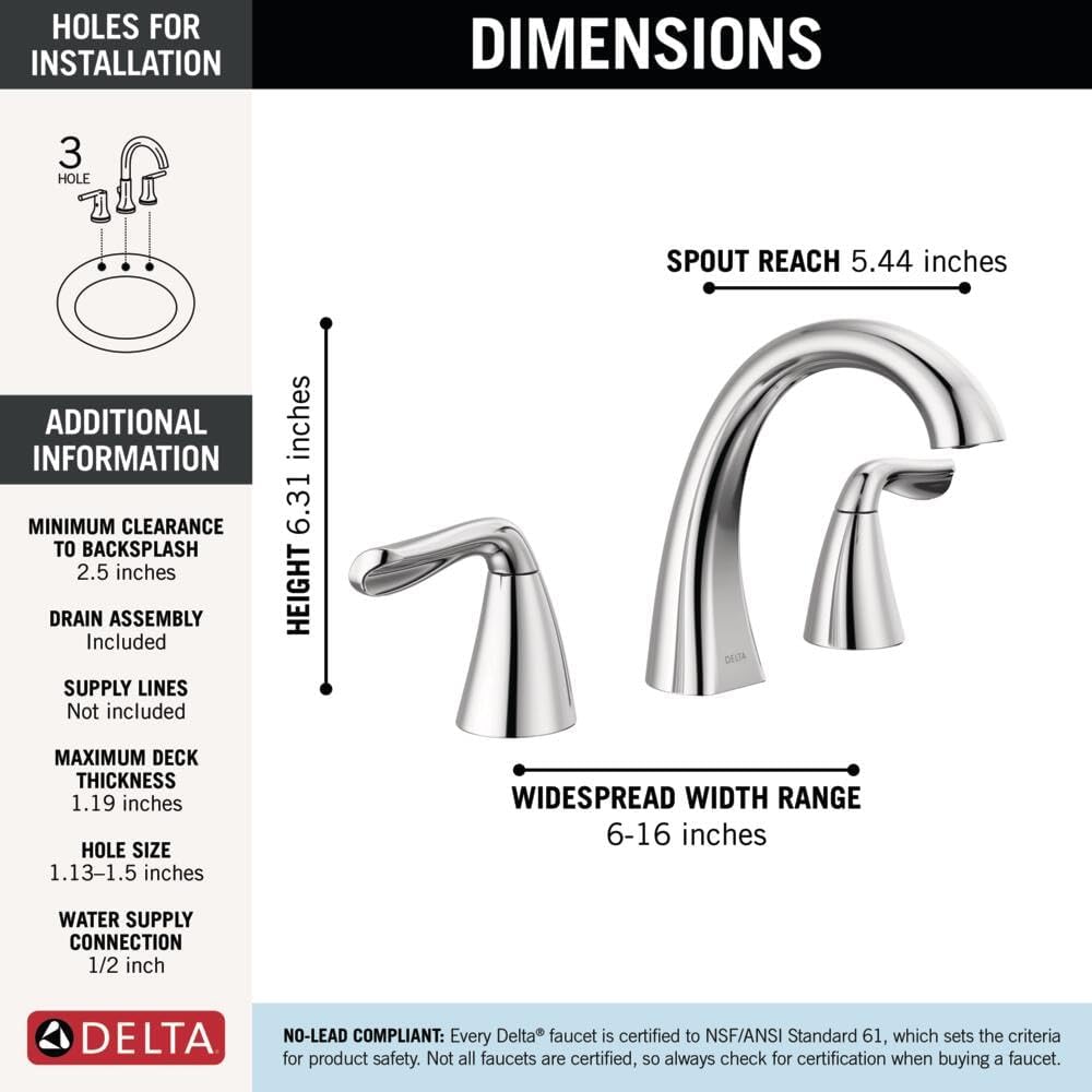 Delta Vesna Brushed Nickel Bathroom Faucet 3 Hole, 8 Inch Widespread Bathroom Sink Faucet for Vanity, Push-Pop Drain Assembly, SpotShield Brushed Nickel 35789LF-SP