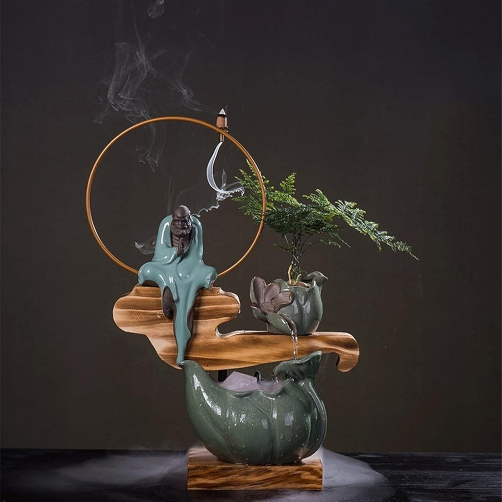 HIHELO Desktop Fountain Tabletop Fountain Chinese-Style Ceramic Zen Water Device Decoration Porch Living Room Office Desktop Fountain Decoration Water Fountain Outdoor