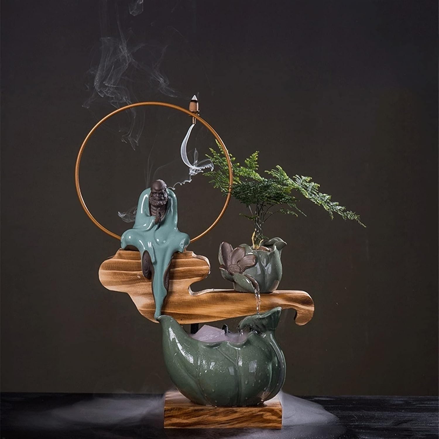 HIHELO Desktop Fountain Tabletop Fountain Chinese-Style Ceramic Zen Water Device Decoration Porch Living Room Office Desktop Fountain Decoration Water Fountain Outdoor
