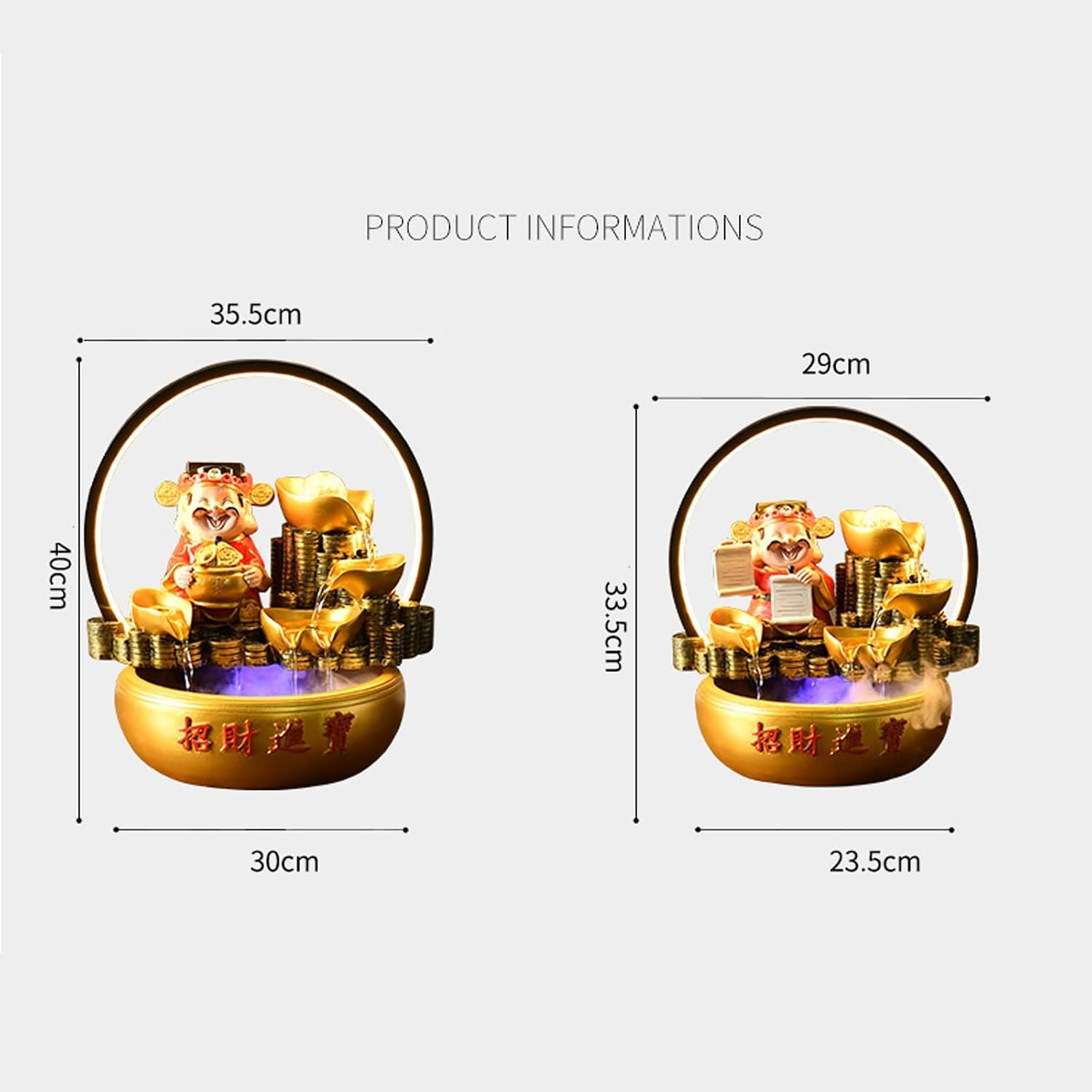 HIHELO Desktop Fountain Lucky Tabletop Fountain Waterfall Tabletop Electric Fountain Decoration with LED Lights Indoor Portable Tabletop Decoration Water Fountain Outdoor (Size : Large)
