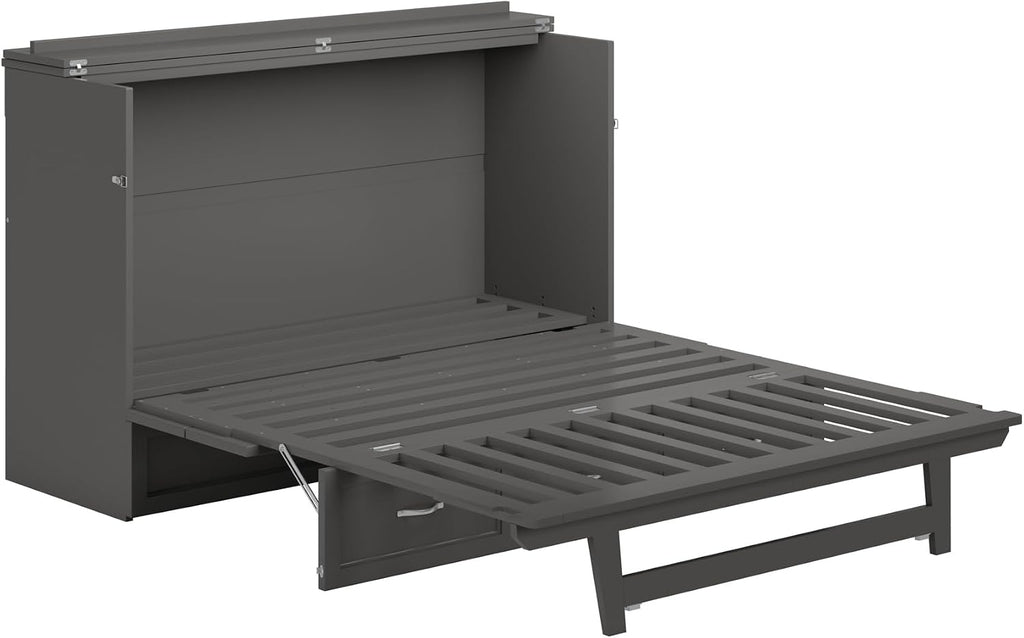AFI, Northfield Murphy Bed Chest Queen with 6' Mattress, Storage Drawer & Built-in USB Charger, Grey