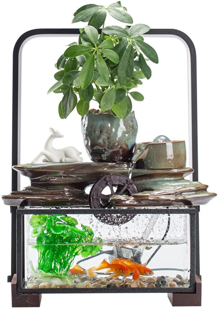GUERNSEY Tabletop Fountain Chinese Desktop Water Fountain Creative Simple Circulating Water Ornaments Living Room Office Desktop Fish Tank Indoor Waterfall Feature Indoor Fountain