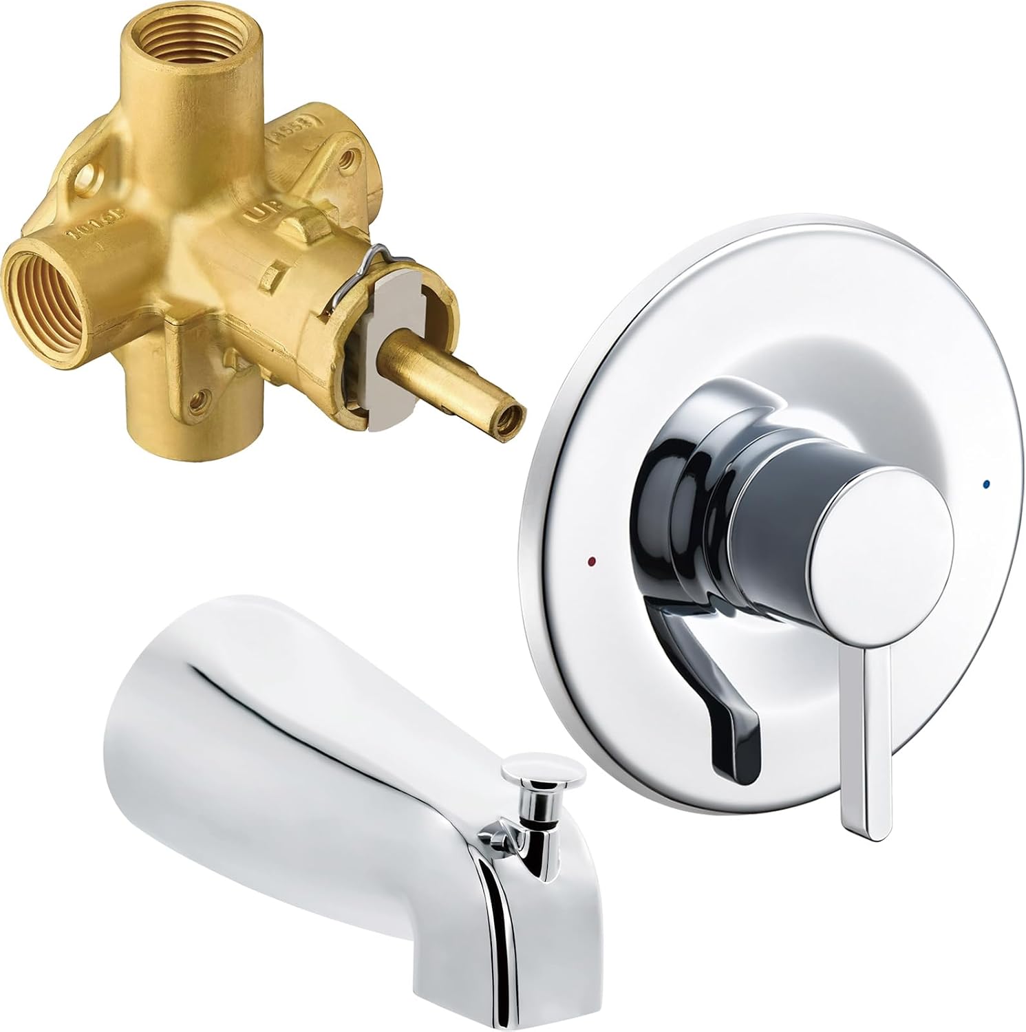 Tearel Replacement for Moen Posi Temp Shower Valve and Trim Kit, Complete Set for Tub and Shower Faucet, Includes Valve Body, Handle, Escutcheon Plate, Tub Spout, Chrome