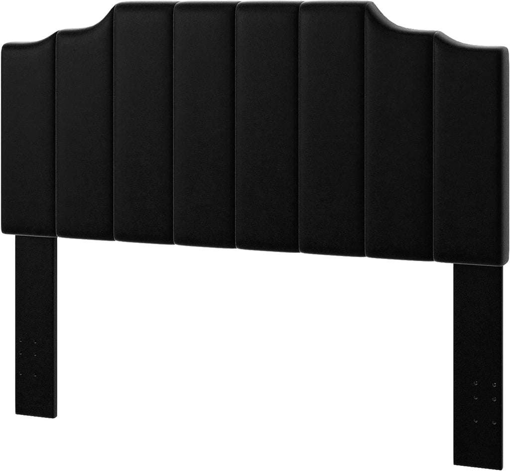 Befurtori Queen Size Headboard Only, Velvet Wall Mounted Headboard Queen Size for Adjustable Bed, Modern Vertical Channel Design with Curved Tufted Upholstered Head Board and Luxury Soft Padded, Black