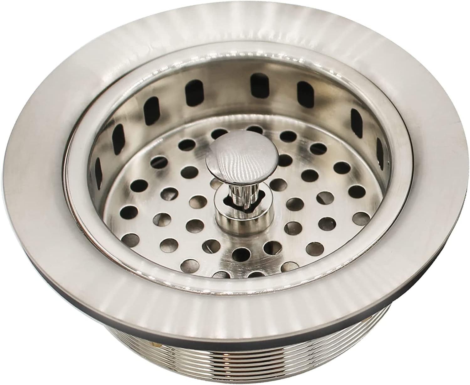Westbrass CO2196S-07 Combo Pack 3-1/2' Post Style Large Basket Extra-Deep Collar Kitchen Sink Waste Disposal Flange with Strainer Stopper, Satin Nickel