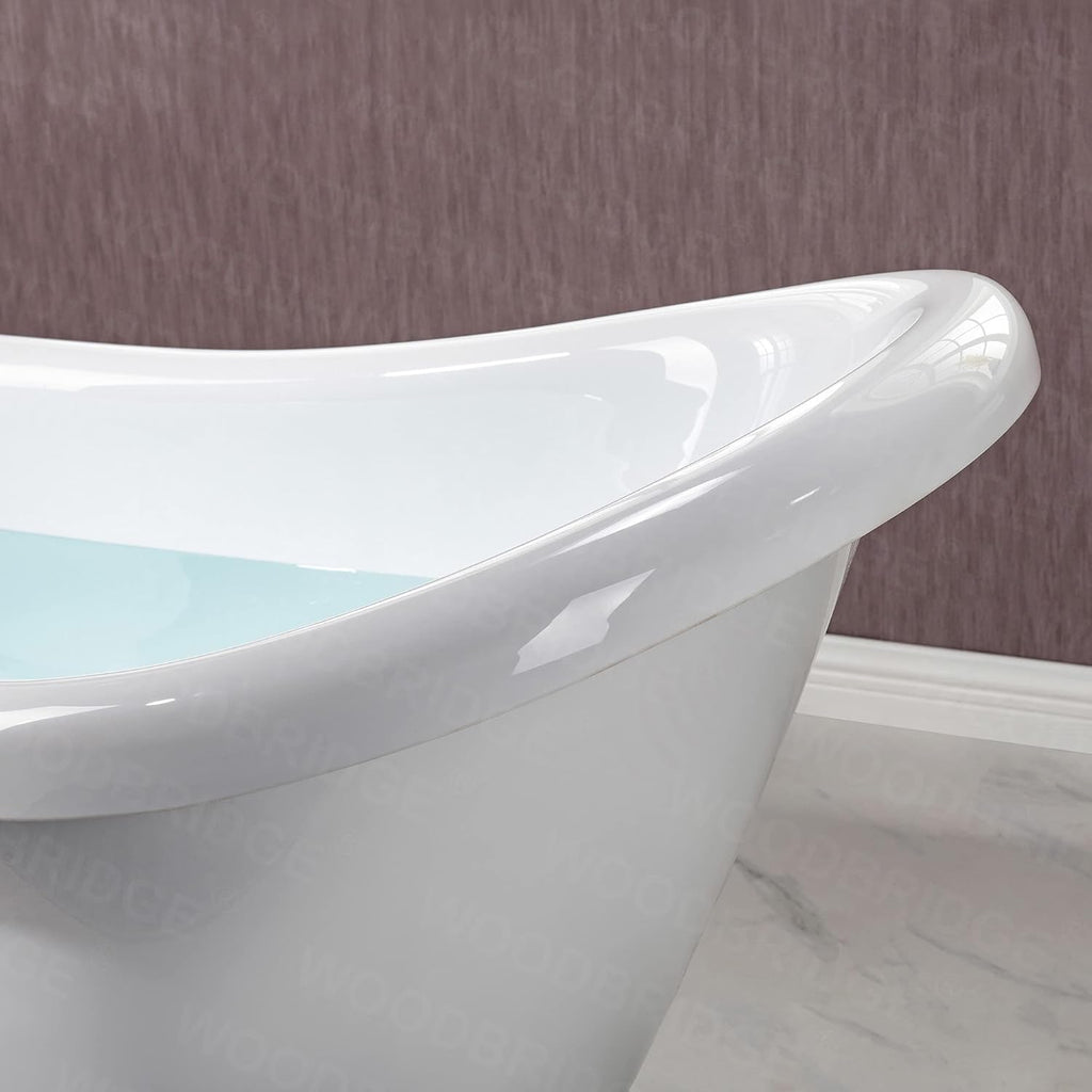 WOODBRIDGE 54' Heavy Duty Acrylic Slipper Clawfoot Bath Tub with Polished Gold Feet + Polished Gold Drain &Overflow