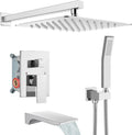 gotonovo Shower System with Tub Spout,Waterfall Tub Shower Faucet Set for Bathroom Head and Handle Set Wall Mounted 3 Function Rough-in Valve and Trim Included 12 inch Shower Head Polished Chrome