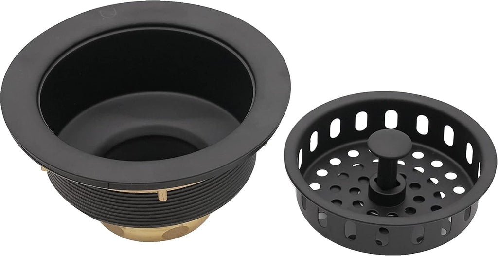 Westbrass CO2185-62 Combo Pack 3-1/2' Post Style Large Kitchen Sink Basket Strainer and Waste Disposal Drain Flange with Stopper, Matte Black