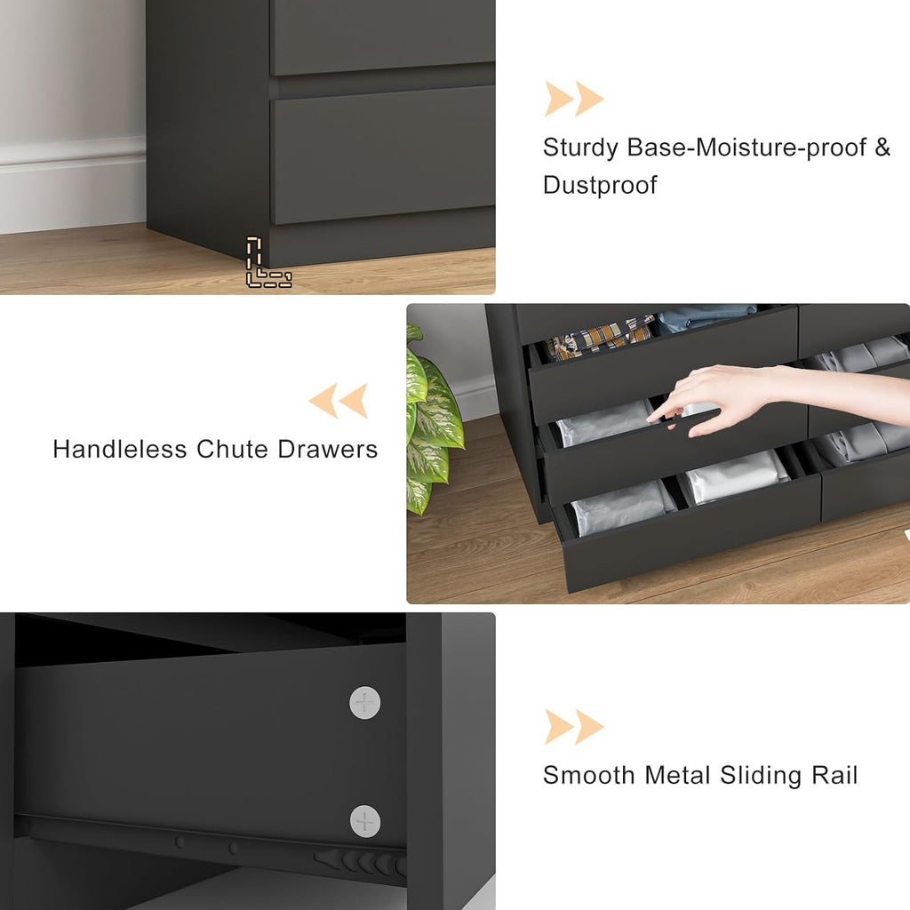 Vibe & Dine 8 Drawer Double Dressser, Modern Chest of Drawers with Wide Storage for Closet, Bedroom, Living Room, Black