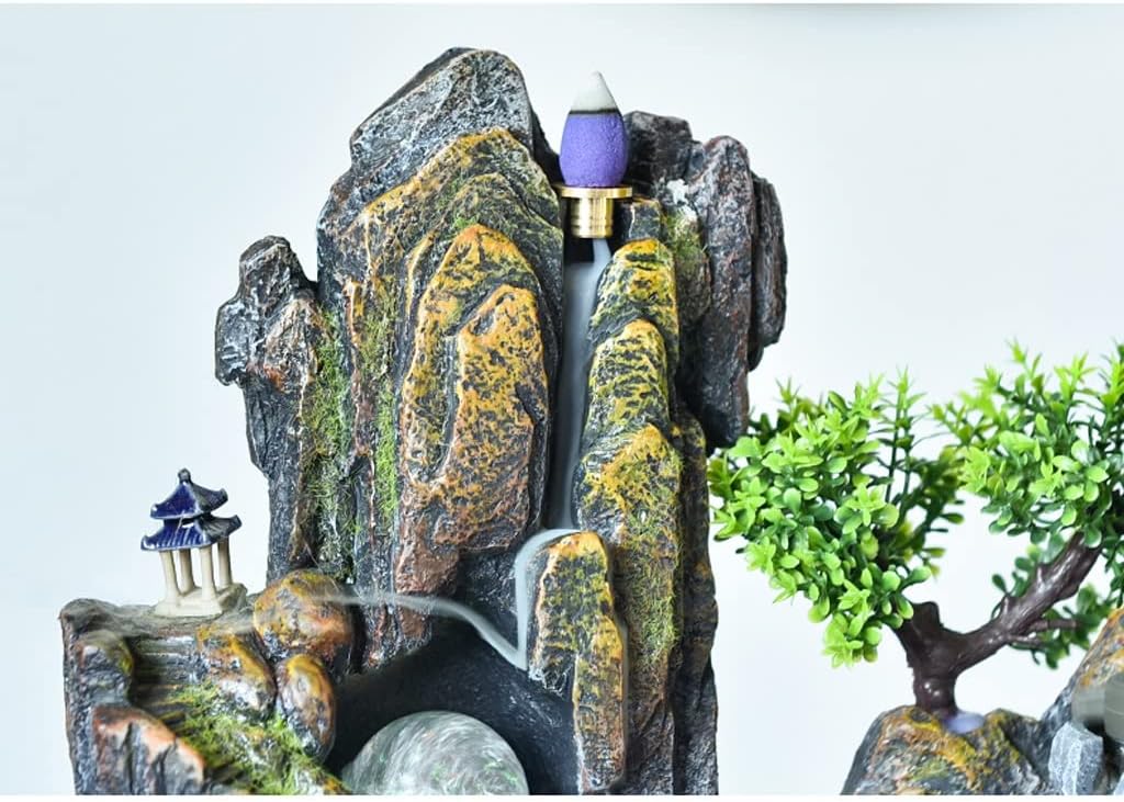 HIHELO Desktop Fountain Tabletop Fountain Resin Alpine Flowing Water Fountain Office Lucky Decoration Living Room Decorative Waterscape Ornament Water Fountain Outdoor (Color : with Nebulizer)