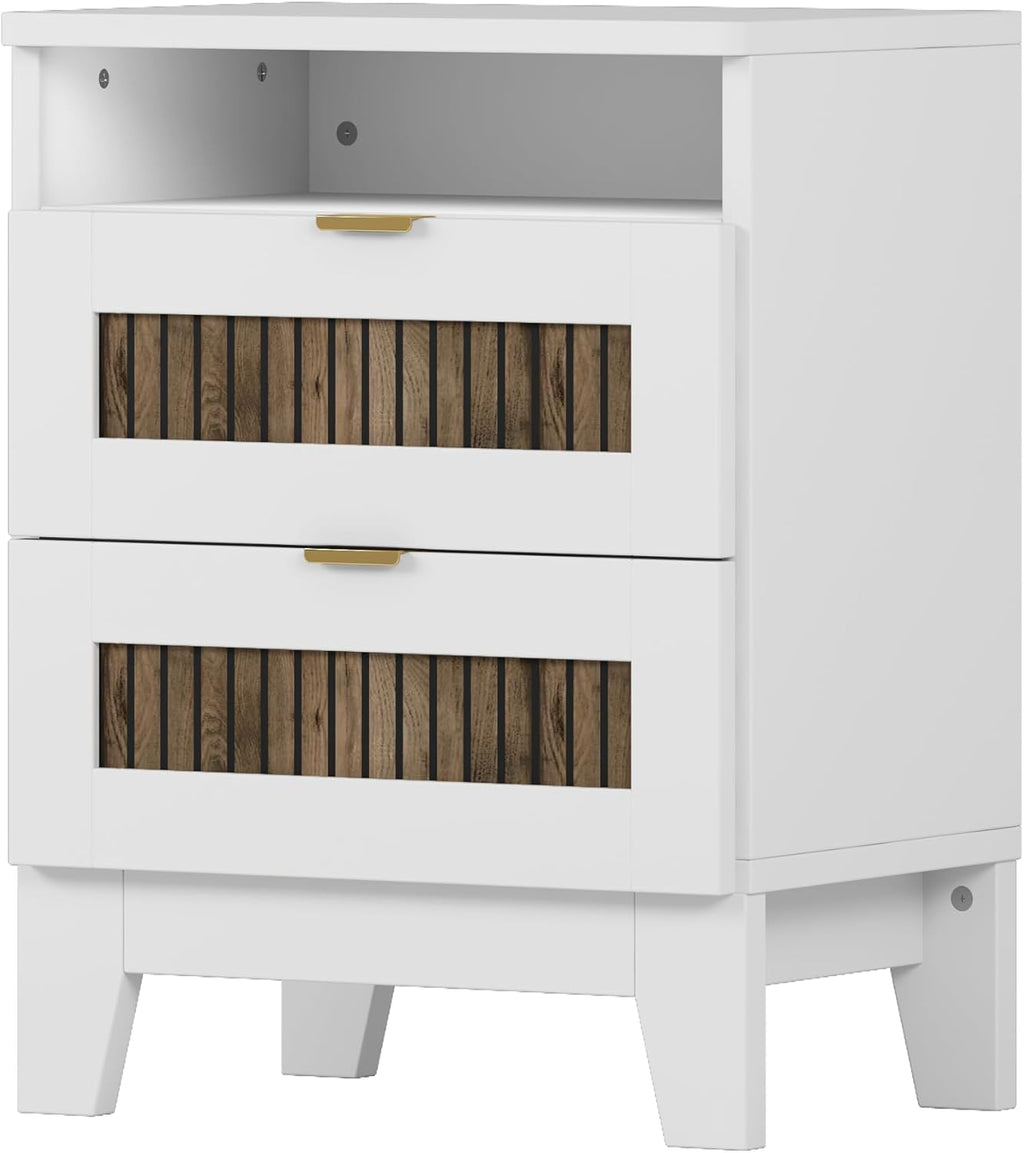 Harper & Bright Designs 4-Pieces Bedroom Sets, Queen Size Platform Bed with 2 Nightstands and A 6-Drawer Dresser, Queen Size Bedroom Set with Wooden Strip Decoration, White