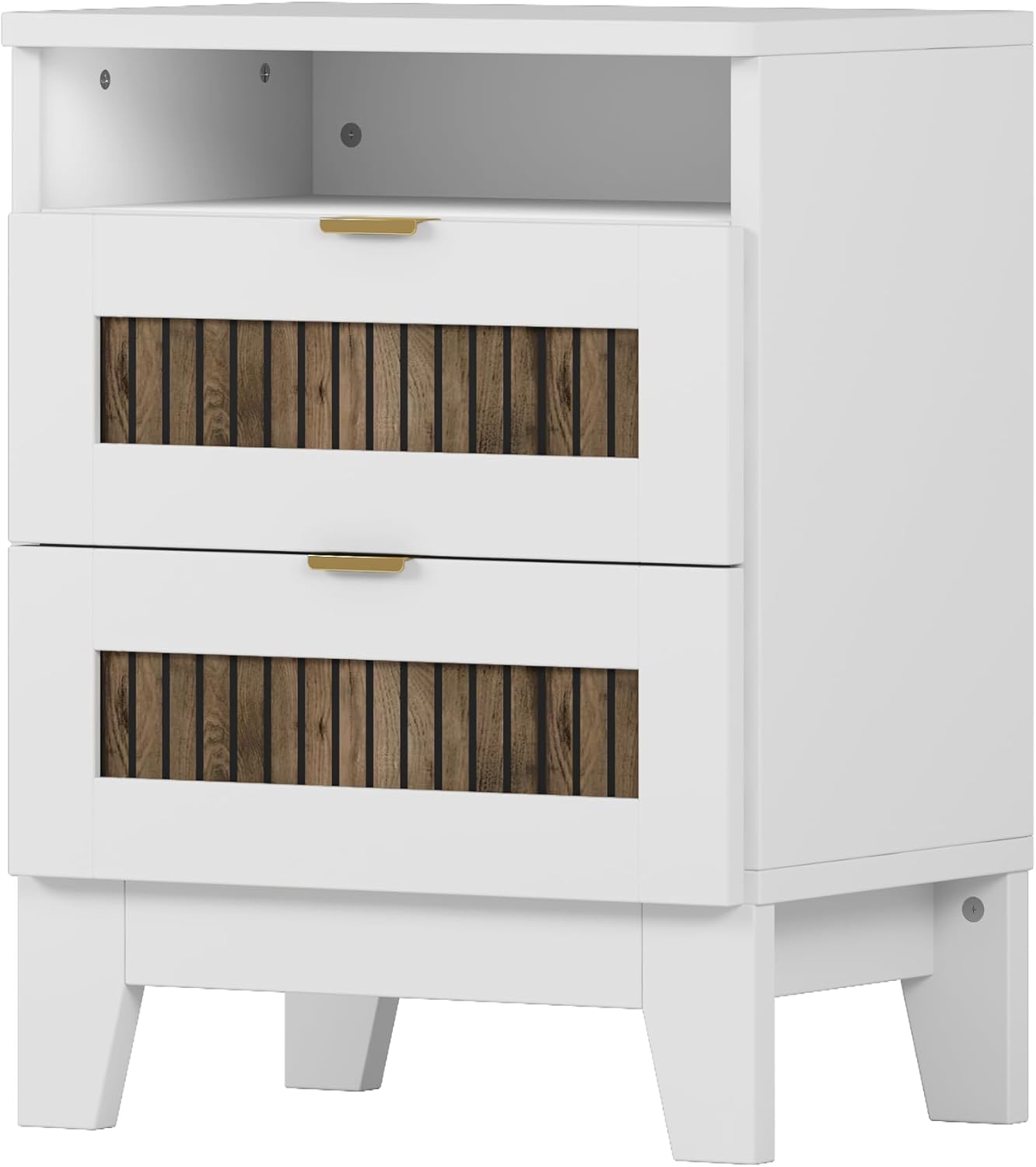 Harper & Bright Designs 4-Pieces Bedroom Sets, Queen Size Platform Bed with 2 Nightstands and A 6-Drawer Dresser, Queen Size Bedroom Set with Wooden Strip Decoration, White