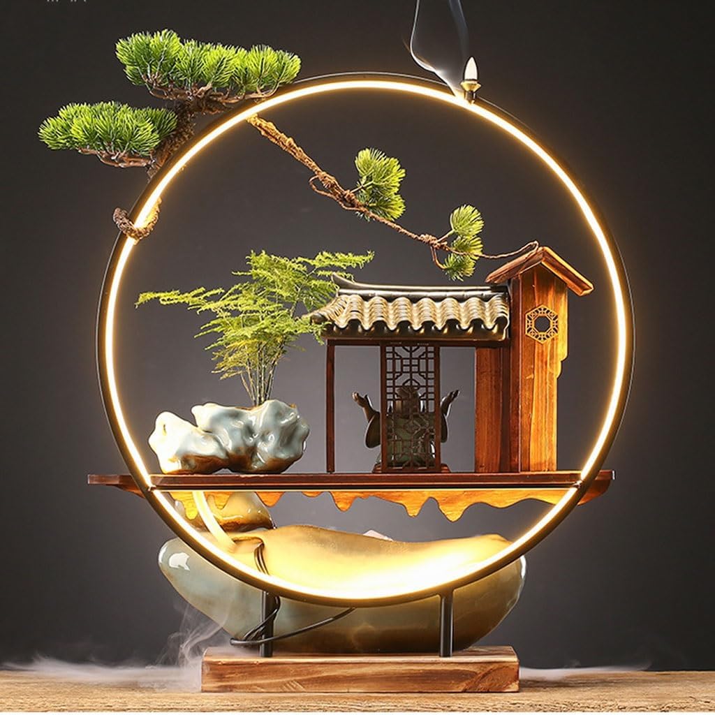 GUERNSEY Tabletop Fountain Flowing Water Ornaments Atomizing Humidification Fountain Office Desktop Home Living Room Study Desktop Fountain Indoor Fountain