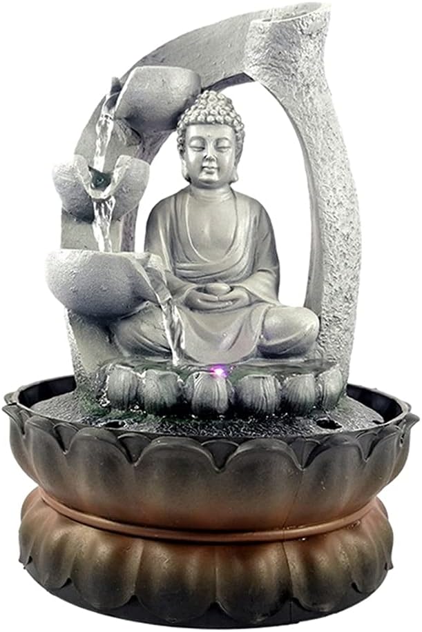 Creative Tabletop Fountain with LED Lights - Buddha Statue Waterfall Decor, Resin Indoor Water Feature, Feng Shui Ornaments for Home Decoration & Relaxation