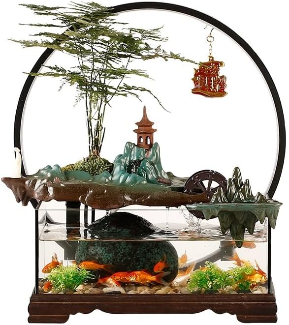 Tabletop Water Fountain Tabletop Fountain Fish Tank Flowing Water Ornaments Circulating Water Fountain Landscape Home Living Room Office Desktop Decoration Indoor Fountain(A)