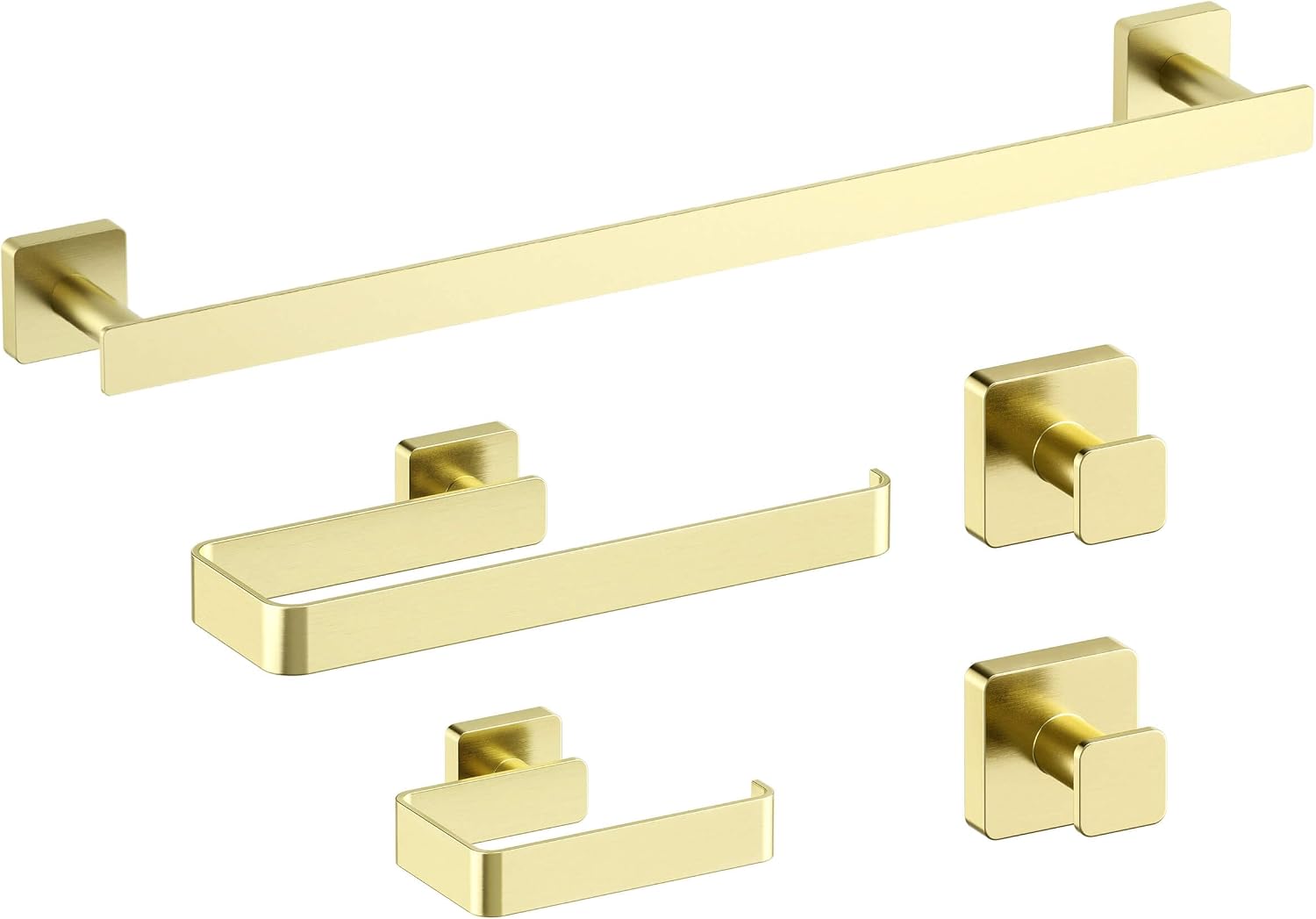 Kibi Blaze 5-Piece Bathroom Hardware Set – Includes 19 -Inch Hand Towel Bar and Holder, Toilet Paper Holder, Robe Hook – Wall Mounted, Solid Brass, Modern Bath Accessories (Brushed Gold, KBA16-5-1)