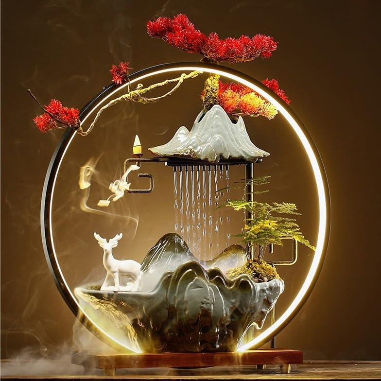 GUERNSEY Tabletop Fountain Tabletop Fountain Flowing Water Ornaments Creative Rockery Fountain Circulating Humidifier Ceramic Home Office Desktop Decoration Indoor Fountain