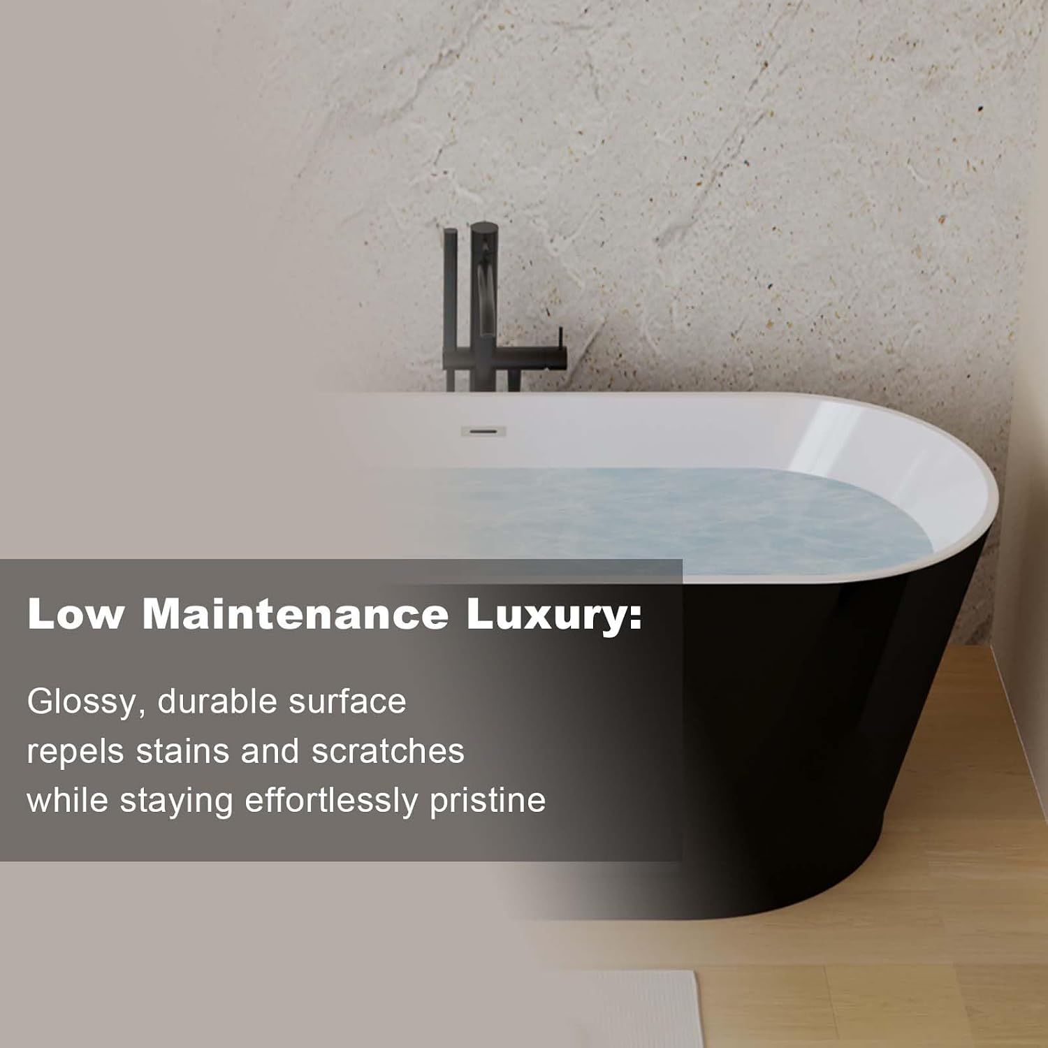 59' Oval Freestanding Soaking Bathtub with Toe-Tap Chrome Drain, Stand Alone Tub, Acrylic Soaking Tub, Ergonomic (Black, 59')
