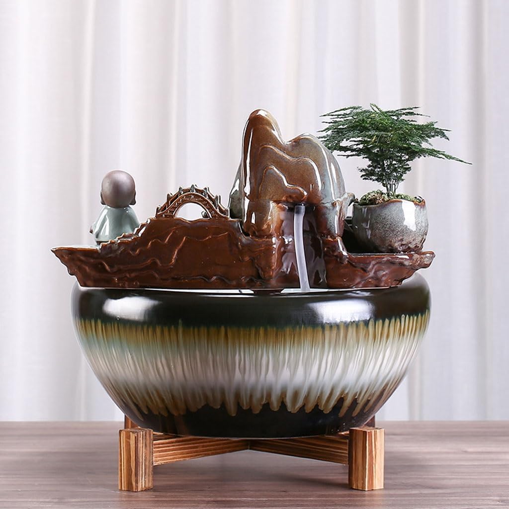 GUERNSEY Tabletop Fountain Tabletop Fountains Chinese Style Ceramic Fish Tank Circulating Water Fountain Ornaments Living Room Office Rockery Desktop Fountain Indoor Fountain