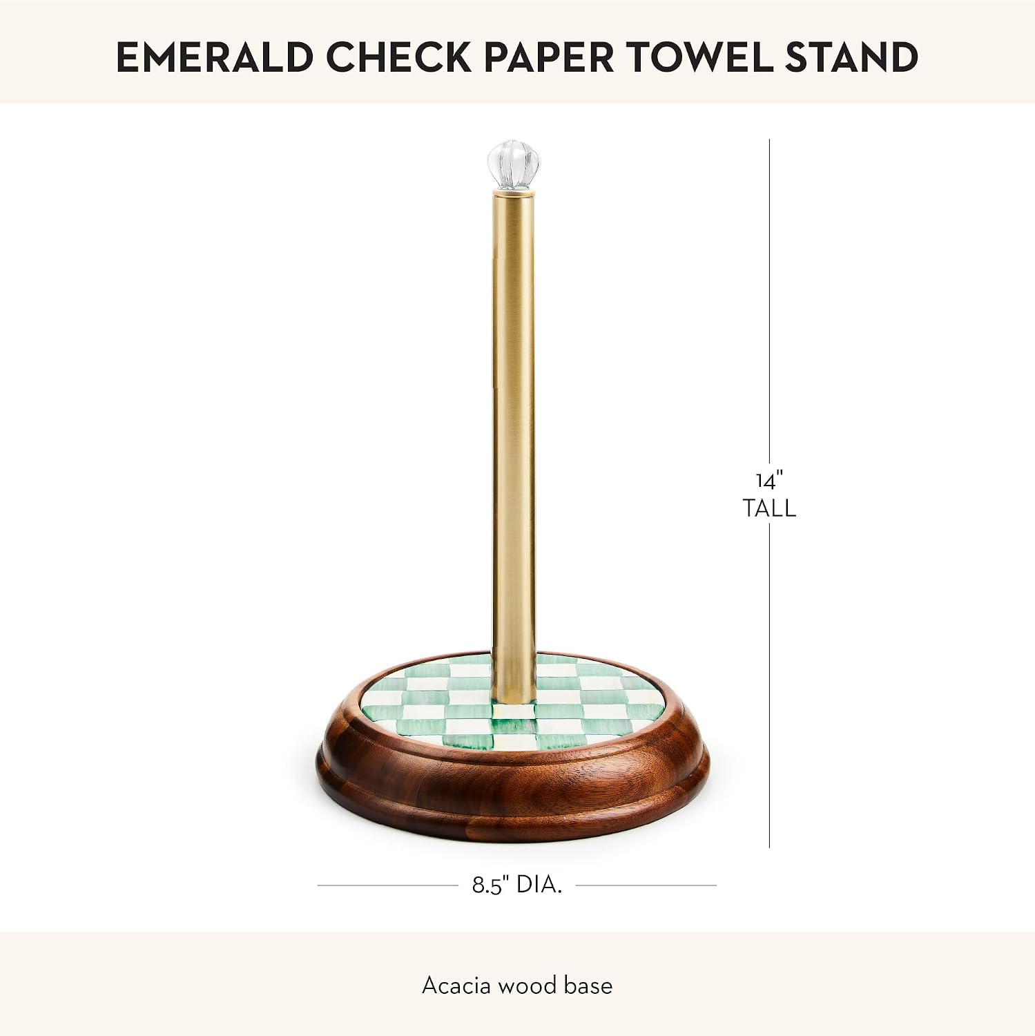 MACKENZIE-CHILDS Wood Paper Towel Holder, Decorative Paper Towel Holder for Kitchen, Green-and-White Emerald Check