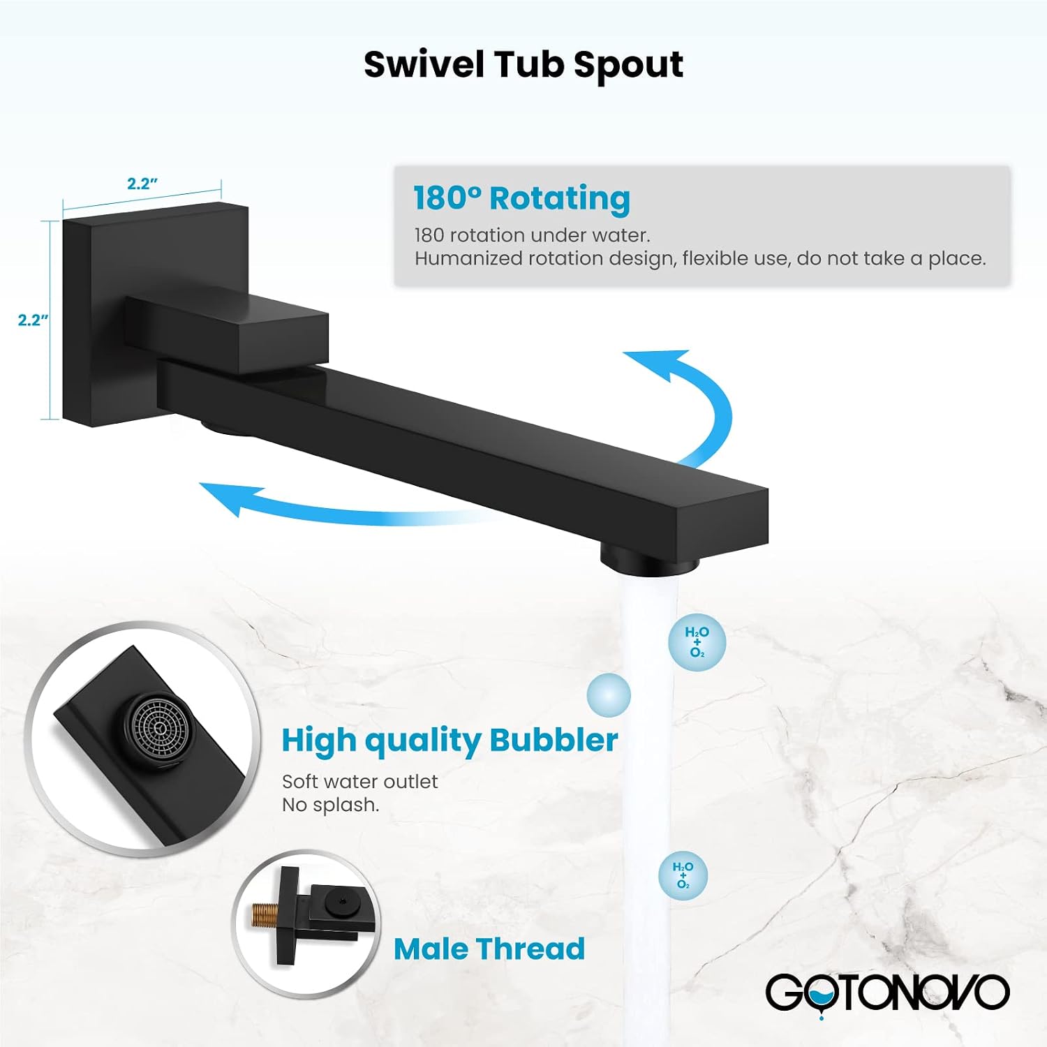 gotonovo Rainfall Tub Shower Faucet Set Bathroom Shower System with Tub Spout Wall Mount Square High Pressure Shower Fixtures with Handheld Sprayer Rough-In Valve 10'' Shower Head,Matte Black