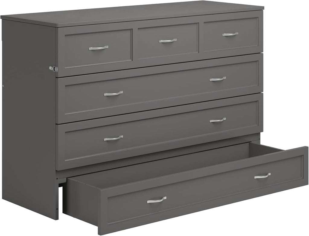 AFI, Northfield Murphy Bed Chest Queen with 6' Mattress, Storage Drawer & Built-in USB Charger, Grey