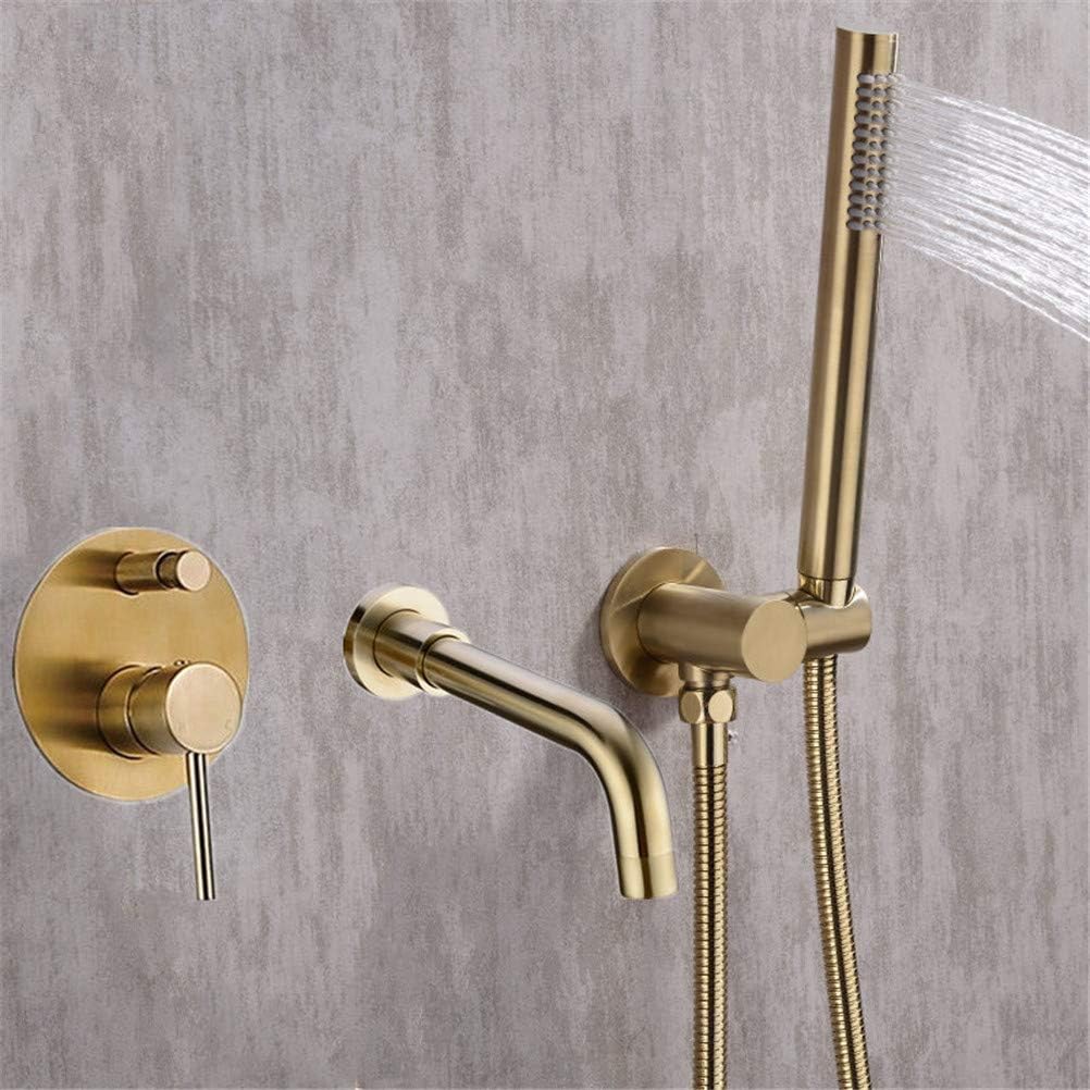 Bathtub faucets and Shower Heads Shower Set Mixer Valve 2 Function Bathtub Mixer Taps Hot and Cold Wall Mounted Bathroom Shower Faucet with Hand Shower,Gold.2