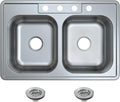 Kingston Brass Studio KGKTD332281 33' Stainless Steel Self-Rimming Double Bowl Drop-In Kitchen Sink with 4-Hole Drain and Strainer, Stainless Steel/Polished Chrome