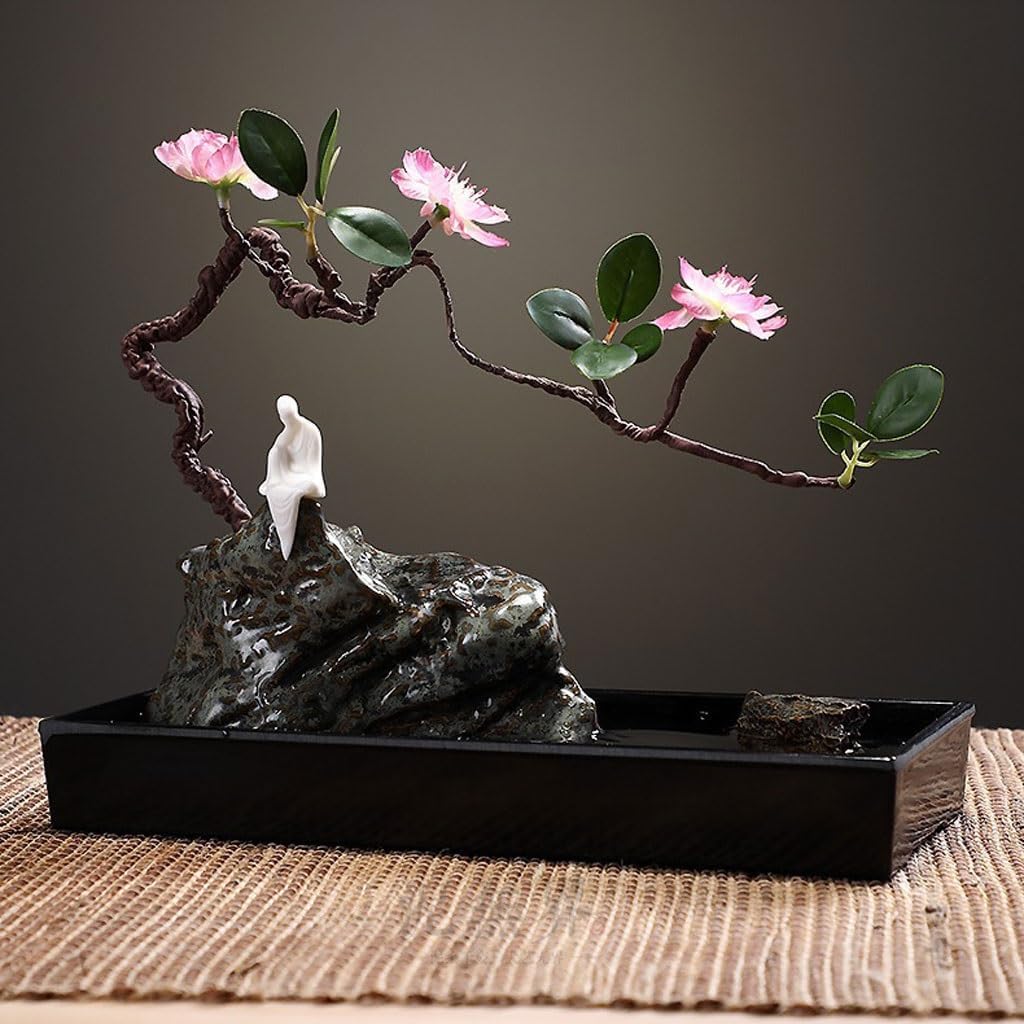GUERNSEY Tabletop Fountain Chinese Creative Water Desktop Fountain Ornaments Living Room Tea Room Desktop Decorations Small Rockery Water Device Indoor Waterfall Feature Indoor Fountain