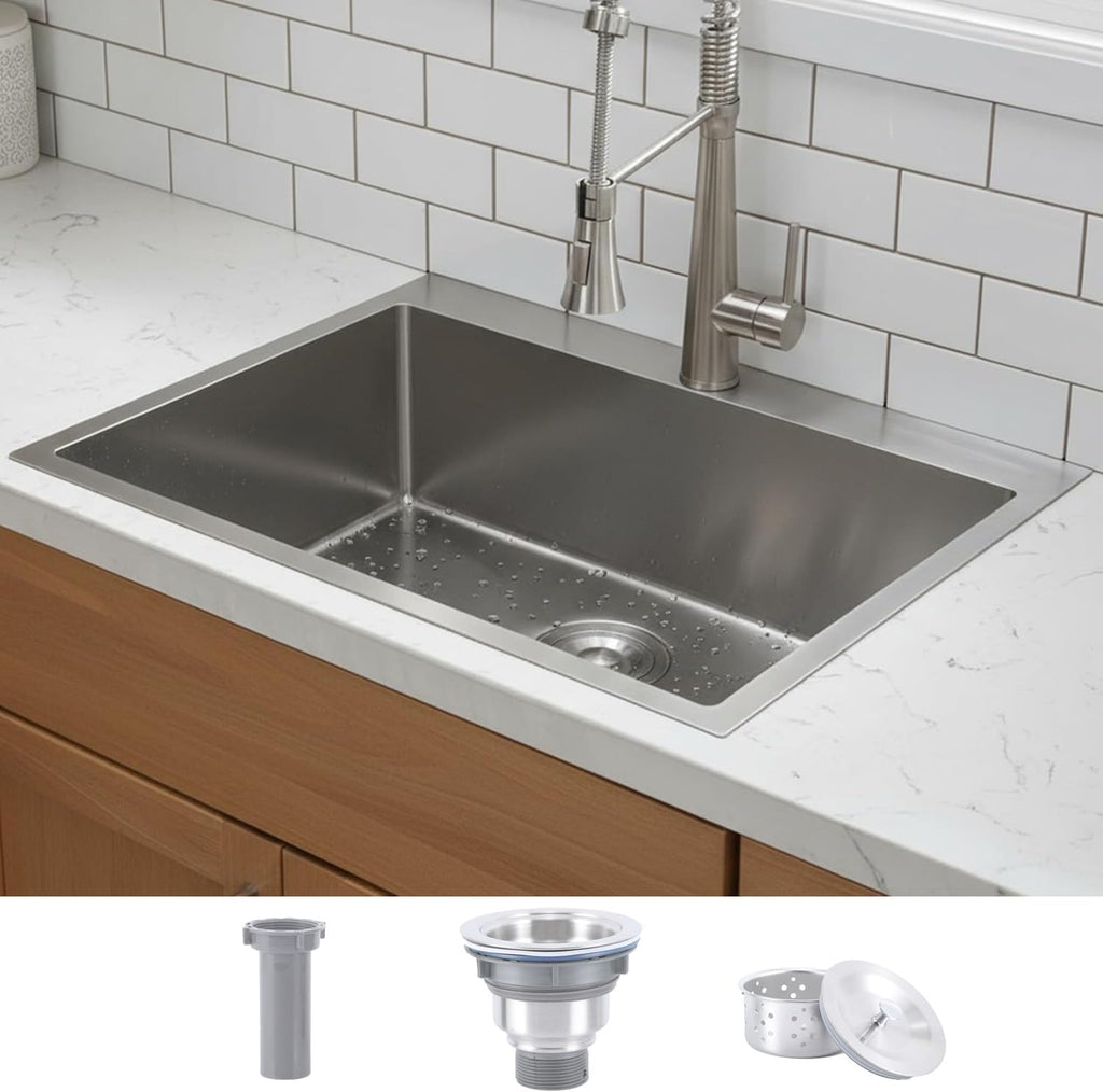 Friho 20×16 inch Drop In Kitchen Sink, 20 inch Stainless Steel Top mount Single Bowl Small Bar Sink, Overmount 16 Gauge Handmade Utility Deep Sinks, Brushed Nickel
