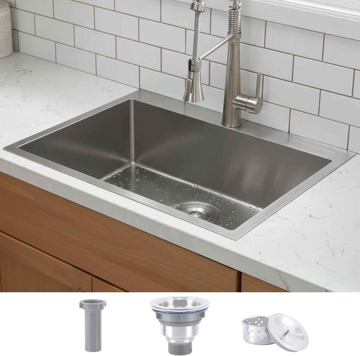Friho 20×16 inch Drop In Kitchen Sink, 20 inch Stainless Steel Top mount Single Bowl Small Bar Sink, Overmount 16 Gauge Handmade Utility Deep Sinks, Brushed Nickel