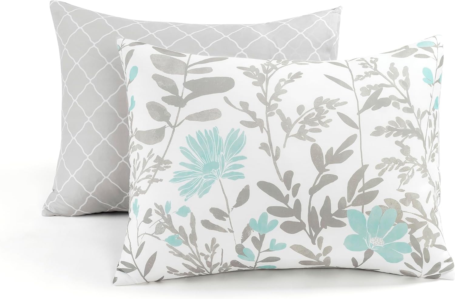 Lush Decor Aprile Soft Reversible Floral Comforter Set, 8 Piece Set, Queen, Blue & Gray - Floral Bedding Set - Queen Sized Comforter Full - Blue Gray Bedding - Spring Home Decor - Cottage - Farmhouse