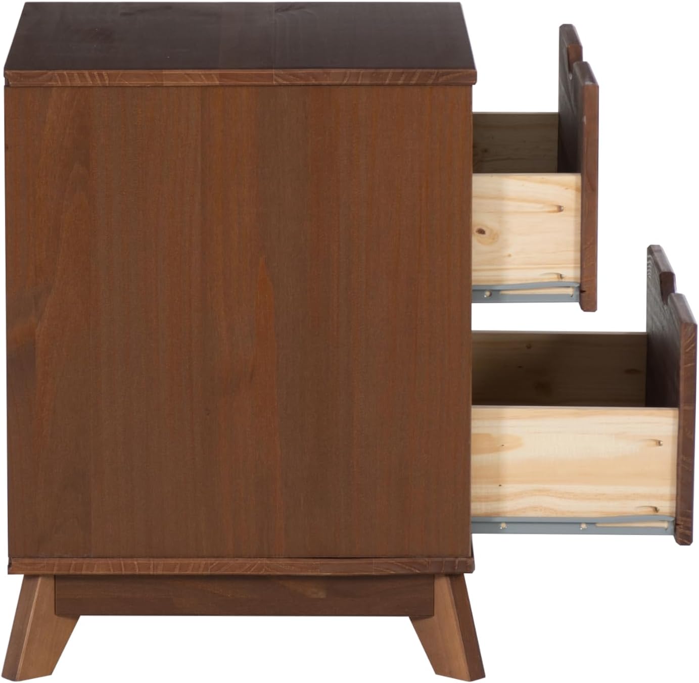 Powell Fordham Walnut Solid Pine Wood Twin Sized Platform Bed and Two Drawer Nightstand