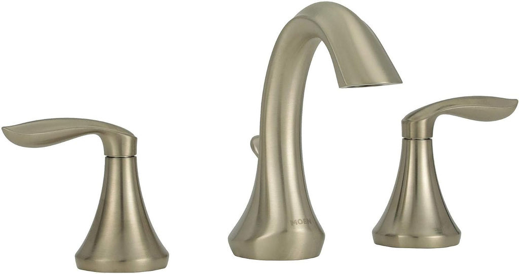 Moen Eva Brushed Nickel Two-Handle High-Arc Widespread Bathroom Faucet, Bathroom Faucets for Sink 3 Hole Setup with Drain Trim, (Valve Required), T6420BN