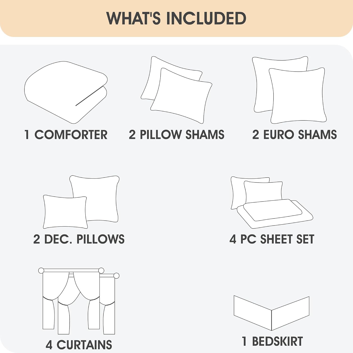 LANCO MODERN LIFESTYLE King Comforter Set, Brown Bedding Set, Jacquard Woven with Geometry, 16 Pieces Room in a Bag, Sheets, Bedskirt, Pillow Shams and Cases, Decorative Pillows and Curtains